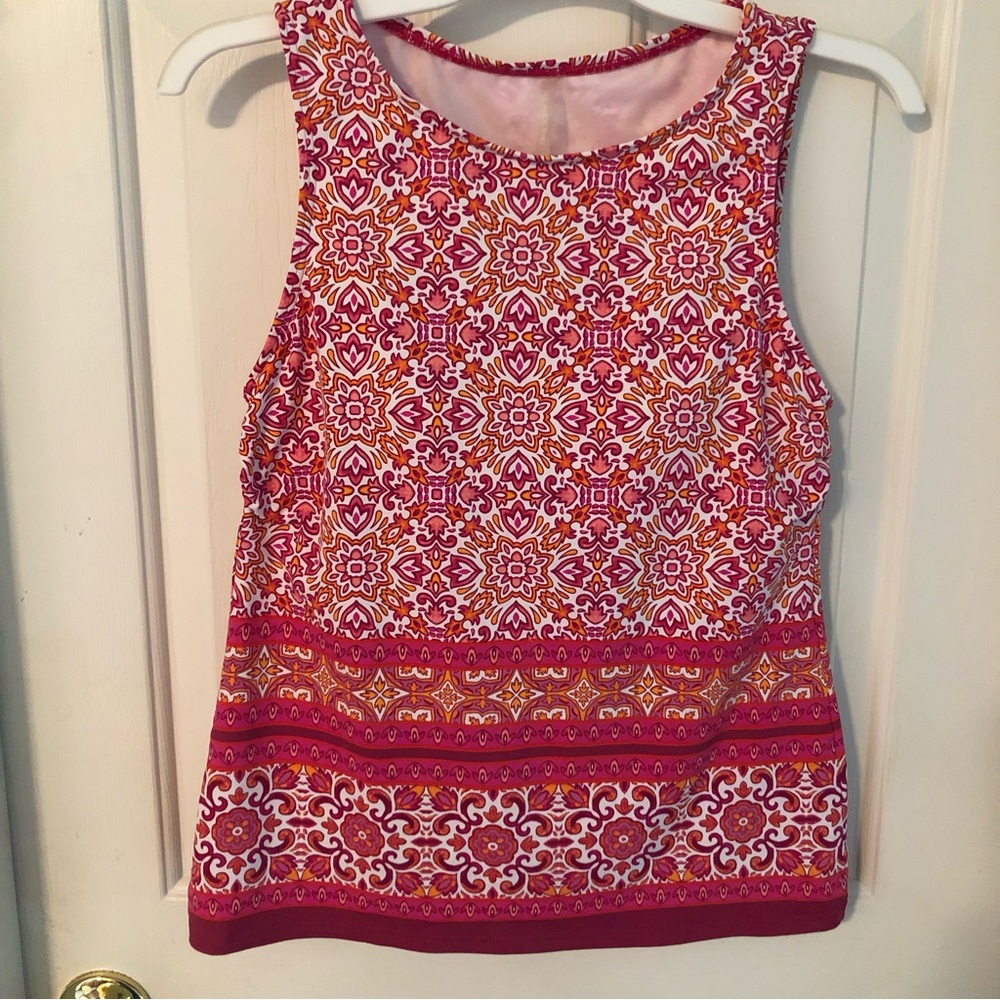 Lands’ End Tankini Top Swim Shirt Pink Raspberry Size 6 Tank Shelf Bra